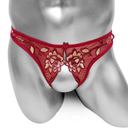 Embroidered Crotchless Lux Thong - Sissy Panty Shop