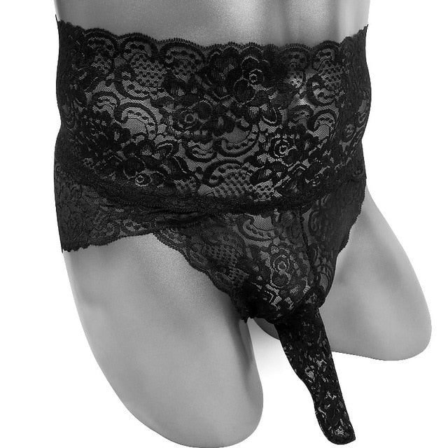 Floral Lace Briefs With Penis Sheath - Sissy Panty Shop