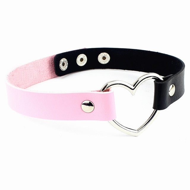 BDSM Heart Leather Collar - Sissy Panty Shop