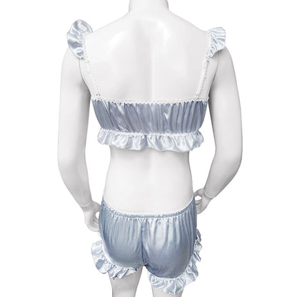 Ruffled Satin Sissy Lingerie Set - Sissy Panty Shop