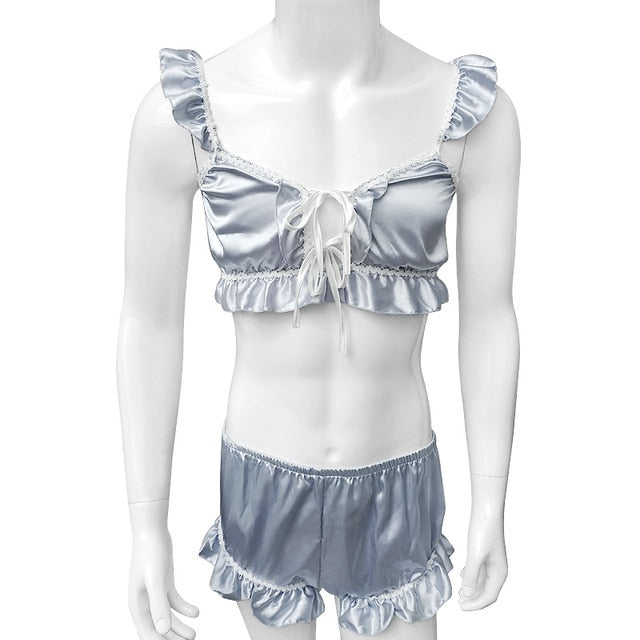 Ruffled Satin Sissy Lingerie Set - Sissy Panty Shop