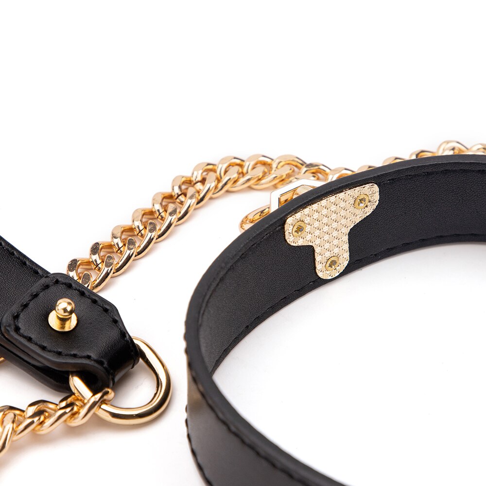 Genuine Leather BDSM Collar with Leash - Sissy Panty Shop