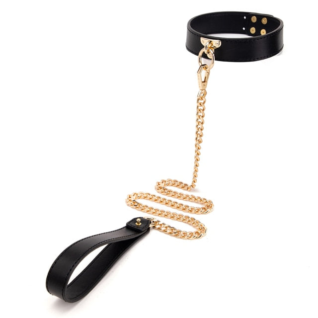 Genuine Leather BDSM Collar with Leash - Sissy Panty Shop