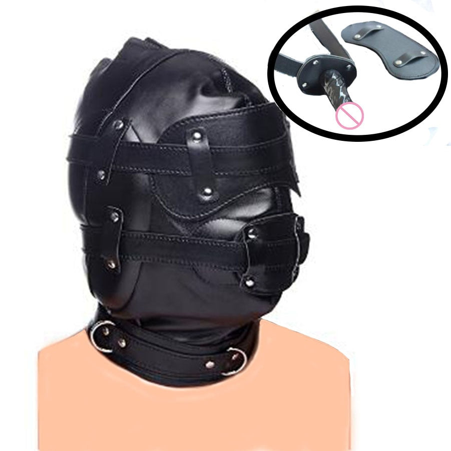 BDSM Leather Hood With Dildo Gag - Sissy Panty Shop