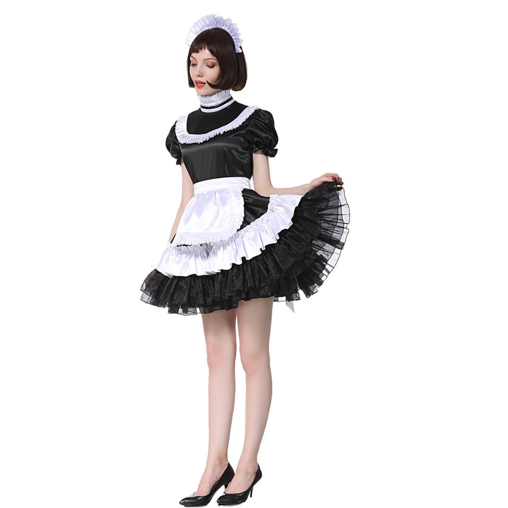 Lockable Black Satin Maid Dress - Sissy Panty Shop