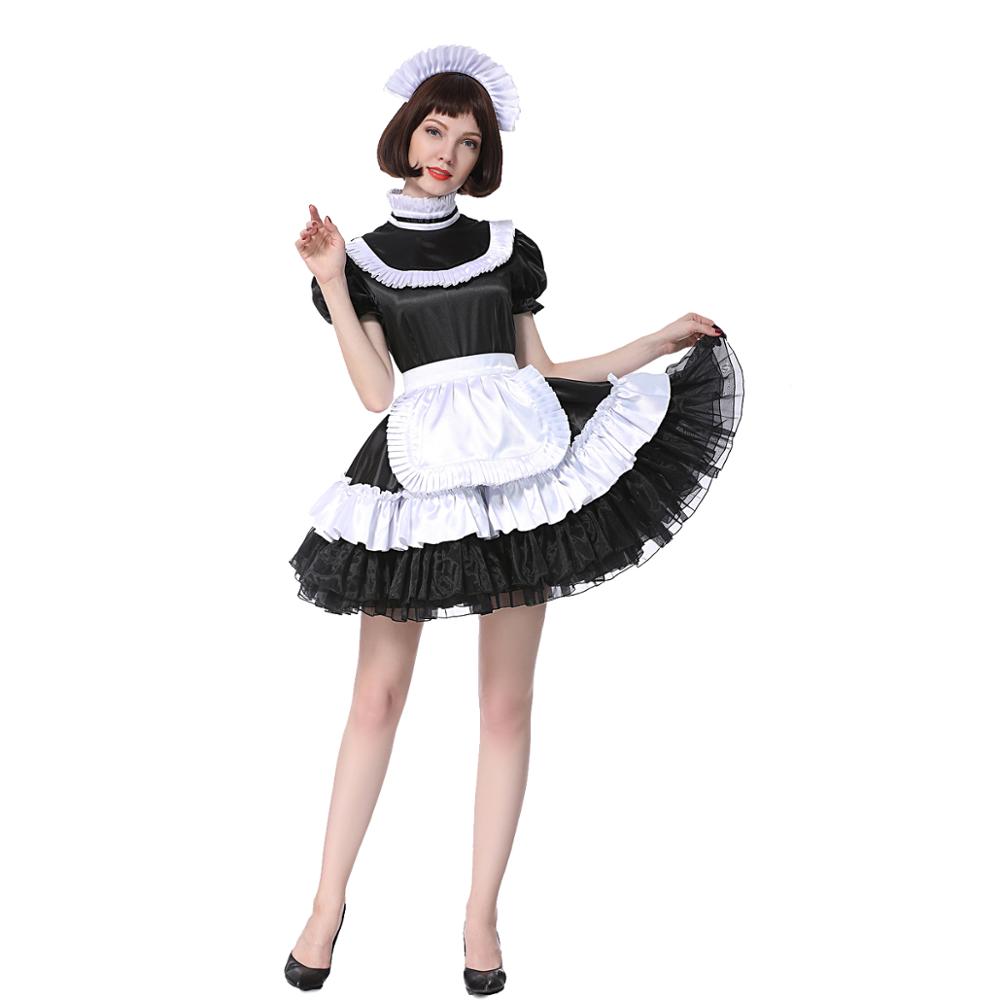 Lockable Black Satin Maid Dress - Sissy Panty Shop
