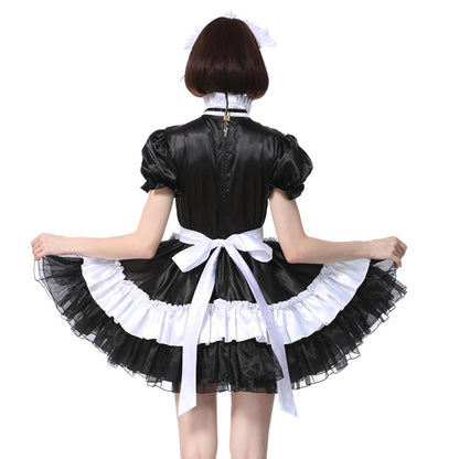 Lockable Black Satin Maid Dress - Sissy Panty Shop