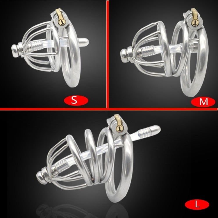 Stainless Steel Chastity Cage With Catheter - Sissy Panty Shop