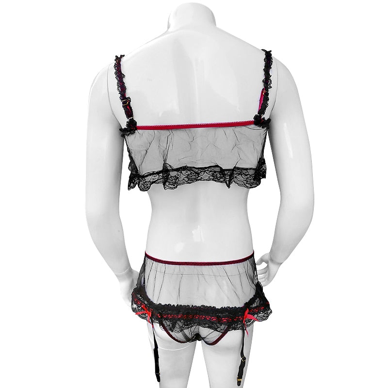 Ruffles & Bowknots Sheer Lingerie Set - Sissy Panty Shop