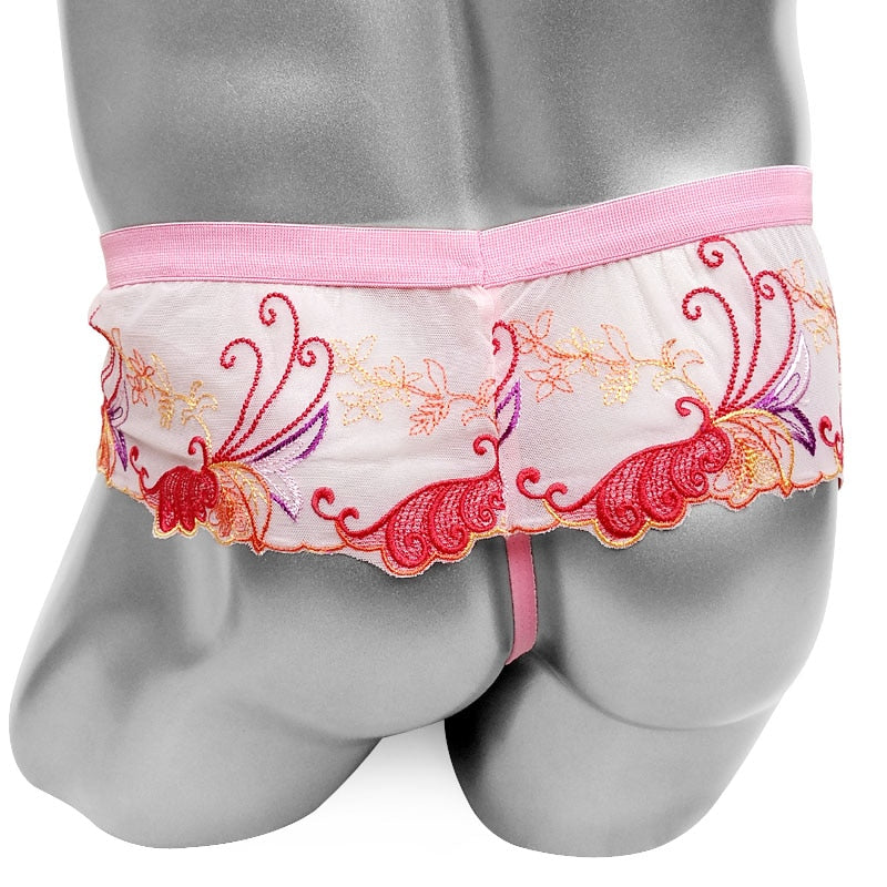 Floral Embroidery Pouch Panties - Sissy Panty Shop