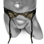 Velvet & Gold Embroidered Garters Belt - Sissy Panty Shop