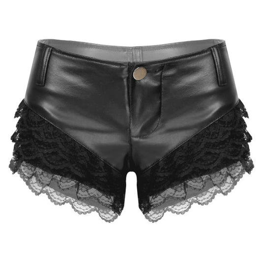 Slutty Leather & Lace Shorts - Sissy Panty Shop