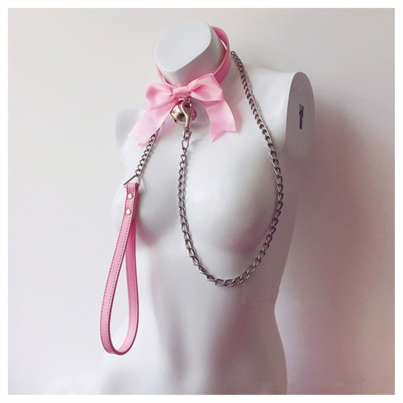 Pink Bow BDSM Collar & Lead Set - Sissy Panty Shop