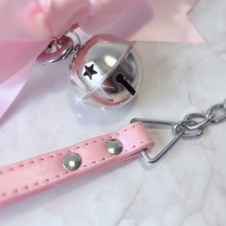 Pink Bow BDSM Collar & Lead Set - Sissy Panty Shop
