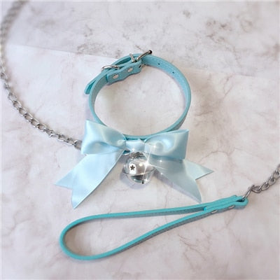 Pink Bow BDSM Collar & Lead Set - Sissy Panty Shop