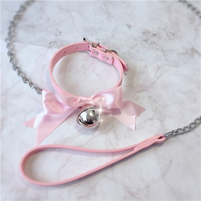 Pink Bow BDSM Collar & Lead Set - Sissy Panty Shop