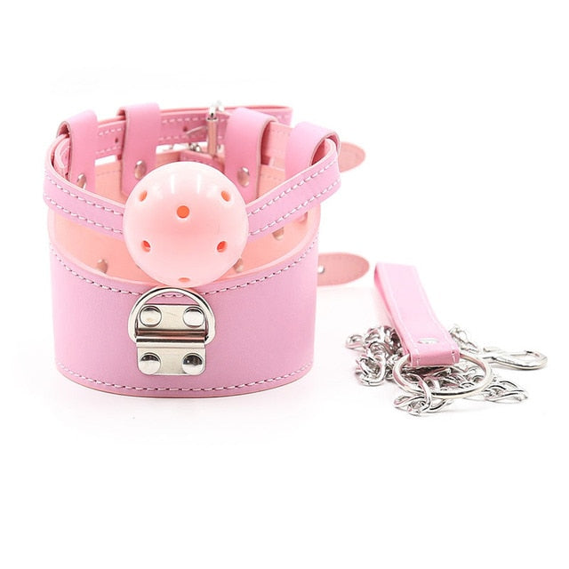 Slave Collar With Mouth Gag Ball - Sissy Panty Shop