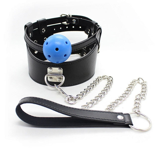 Slave Collar With Mouth Gag Ball - Sissy Panty Shop