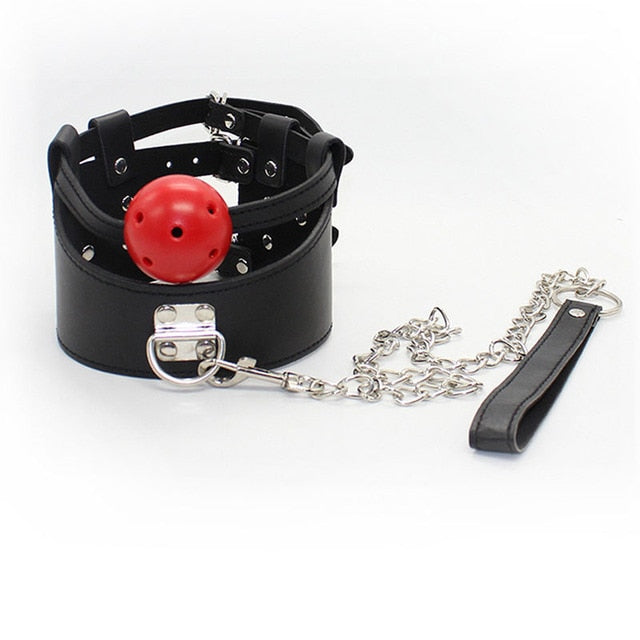 Slave Collar With Mouth Gag Ball - Sissy Panty Shop