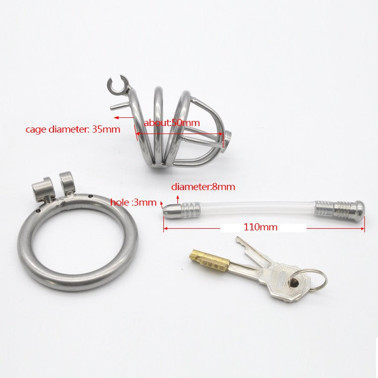 Stainless Steel Chastity Cage With Catheter - Sissy Panty Shop