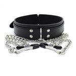 Slave Leather Collar Nipple Clamps - Sissy Panty Shop