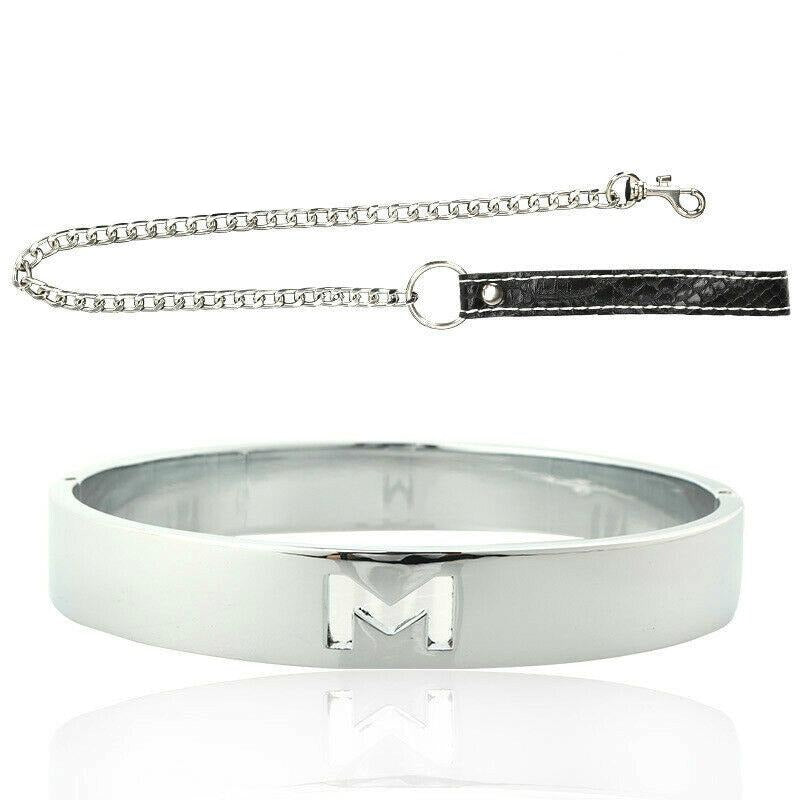 BDSM Metal Neck Collar with Leash - Sissy Panty Shop
