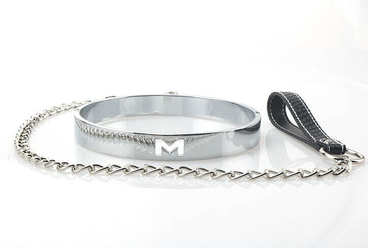 BDSM Metal Neck Collar with Leash - Sissy Panty Shop