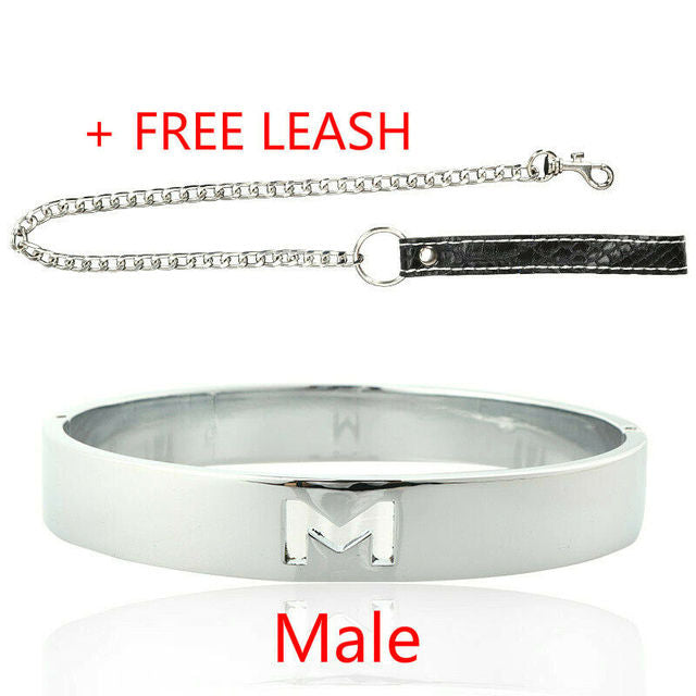 BDSM Metal Neck Collar with Leash - Sissy Panty Shop