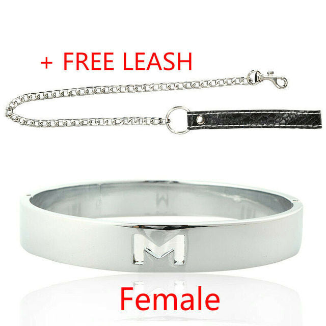 BDSM Metal Neck Collar with Leash - Sissy Panty Shop