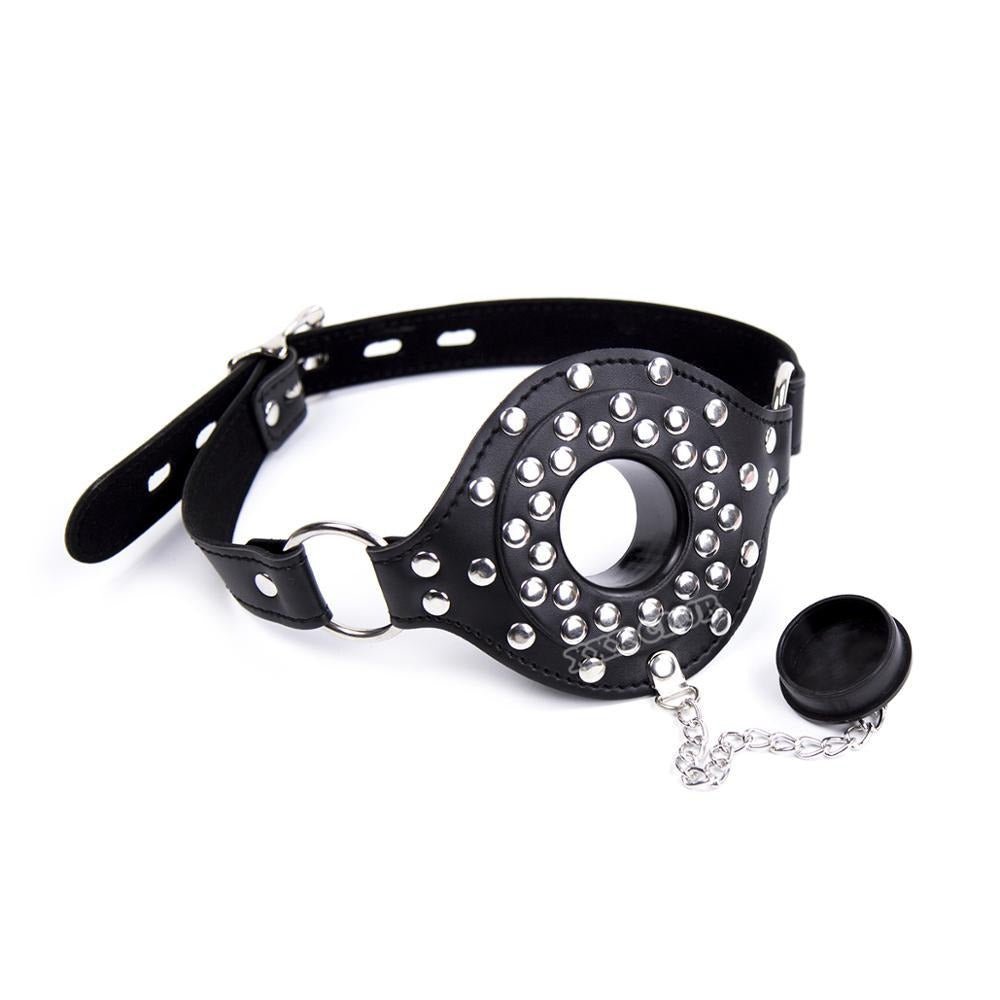 Open Mouth Leather Mouth Gag with Hole - Sissy Panty Shop