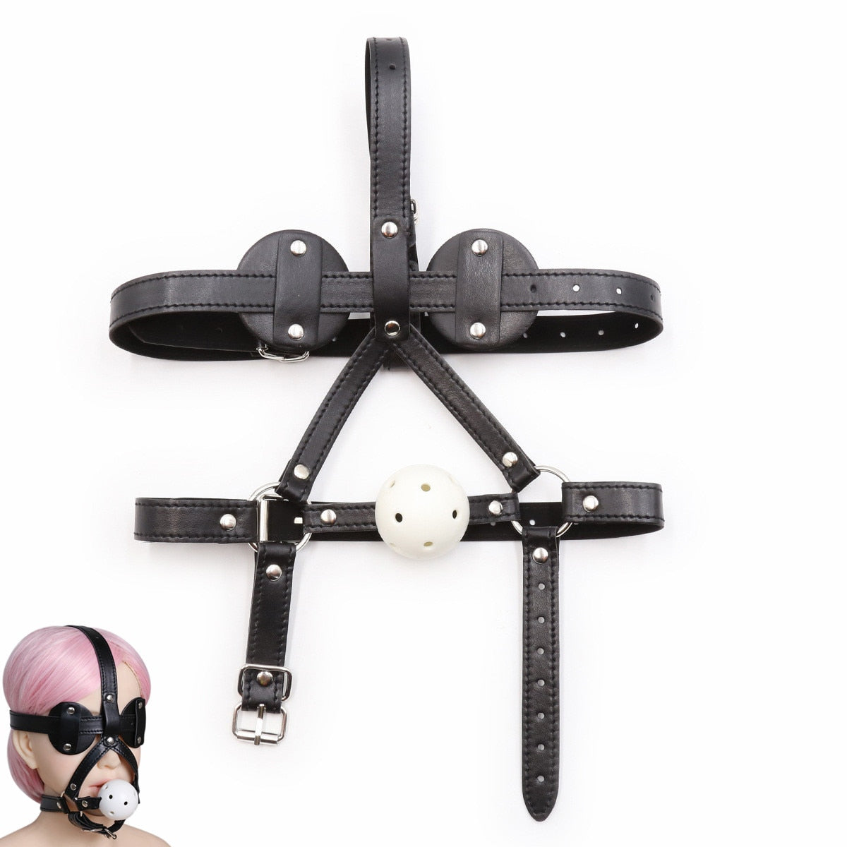 Blindfold and Hard Ball Gag Harness - Sissy Panty Shop