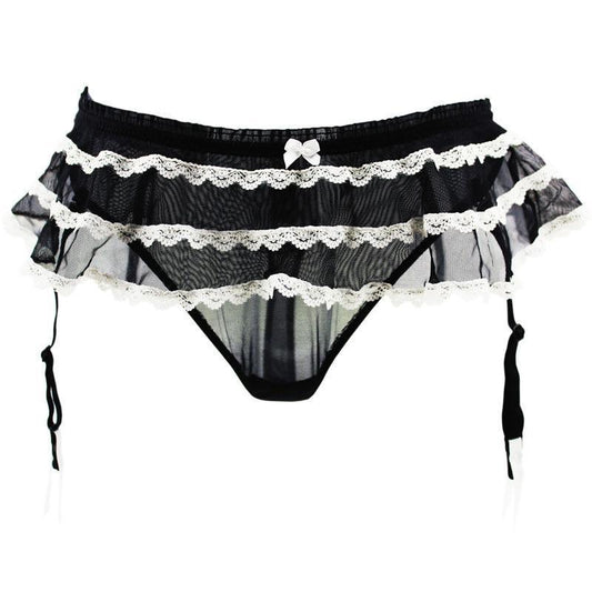 Layered Cake Black Gauze Garter Belt - Sissy Panty Shop