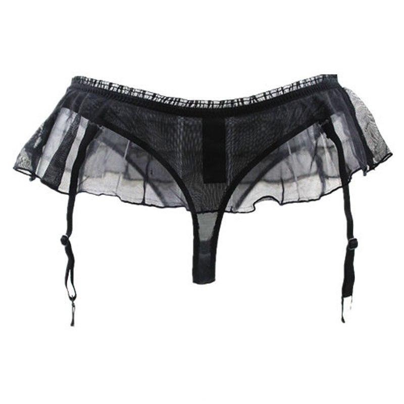 Layered Cake Black Gauze Garter Belt - Sissy Panty Shop