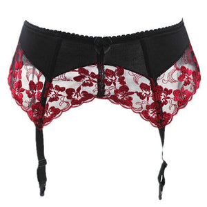 Embroidered Red Floral Garter Belt - Sissy Panty Shop