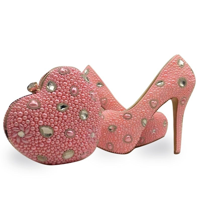 pink sparkly high heels with bows