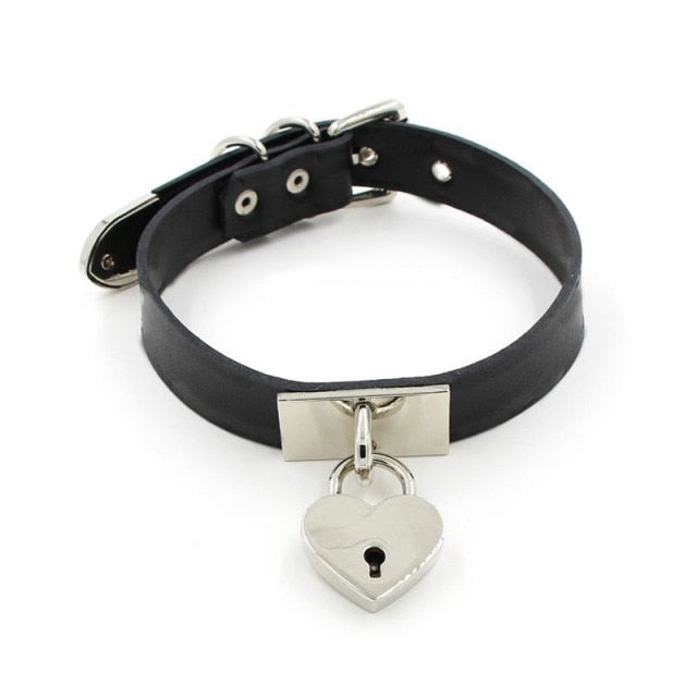 BDSM, DDLG Lockable Choker w/ Heart Shaped Lock - Sissy Panty Shop