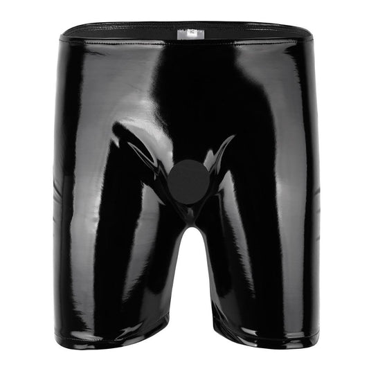 Faux Leather Open Penis Boxer Shorts - Sissy Panty Shop