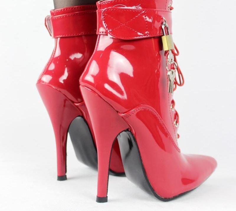 "Sissy Polly" Stiletto Ankle Boots w/ Padlocks - Sissy Panty Shop