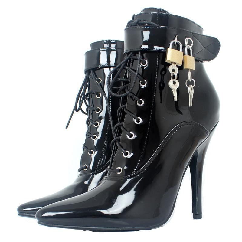 "Sissy Polly" Stiletto Ankle Boots w/ Padlocks - Sissy Panty Shop