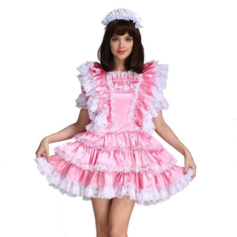 Lockable Sissy Maid Satin Dress - Sissy Panty Shop