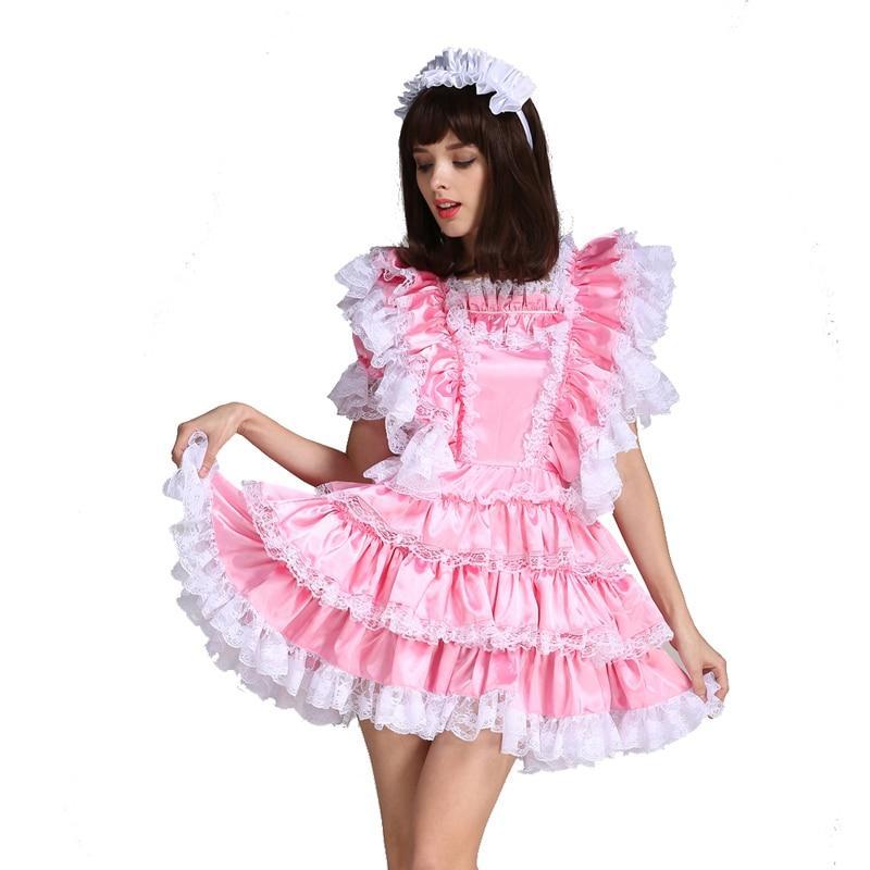 Lockable Sissy Maid Satin Dress - Sissy Panty Shop
