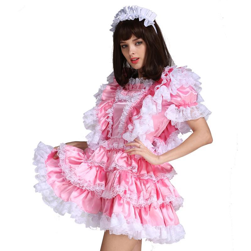Lockable Sissy Maid Satin Dress - Sissy Panty Shop