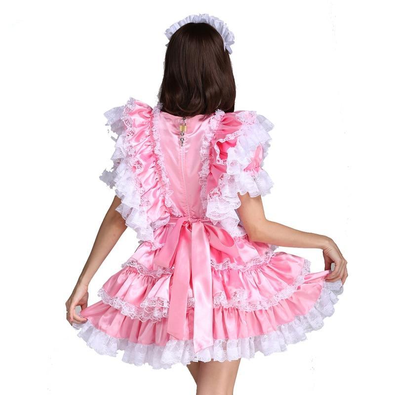 Lockable Sissy Maid Satin Dress - Sissy Panty Shop