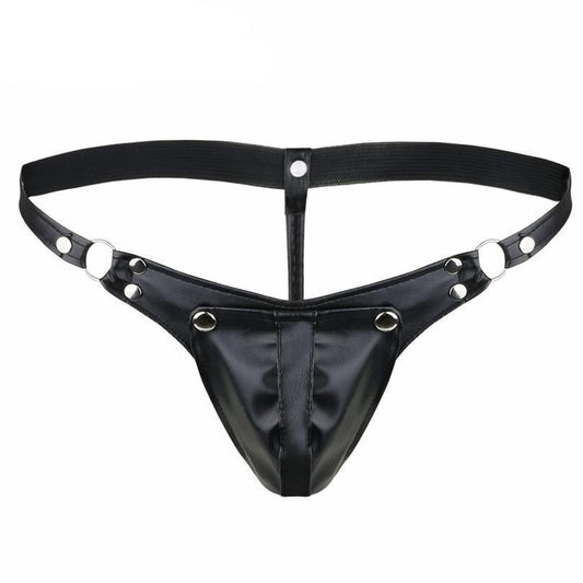 Faux Leather Buckled Bulge Pouch G-string - Sissy Panty Shop