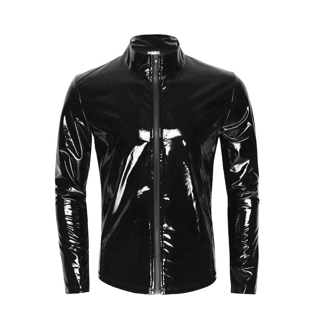 Metallic Long Sleeve Front-Zip Shirt - Sissy Panty Shop