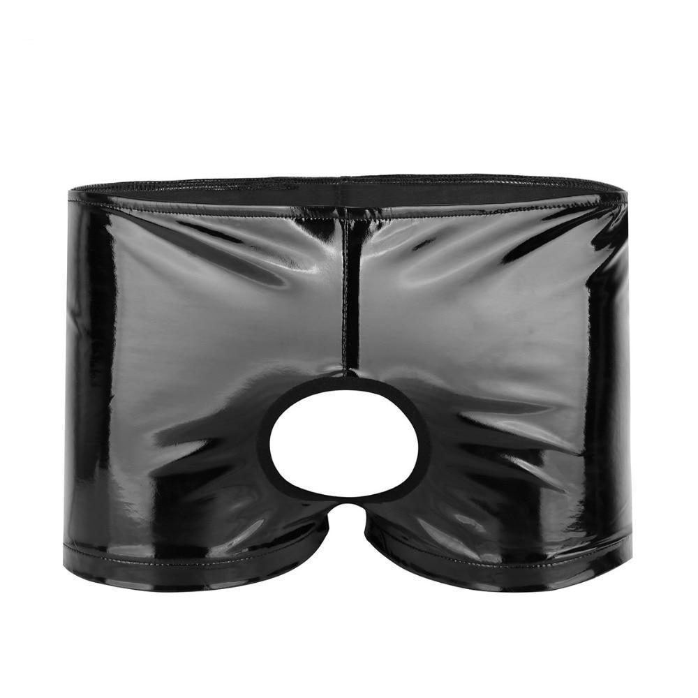 Faux Leather Open Butt Boxers w/ Front Hole - Sissy Panty Shop