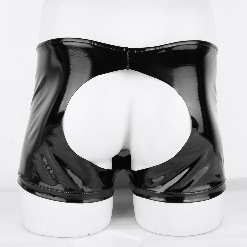 Faux Leather Open Butt Boxers w/ Front Hole - Sissy Panty Shop