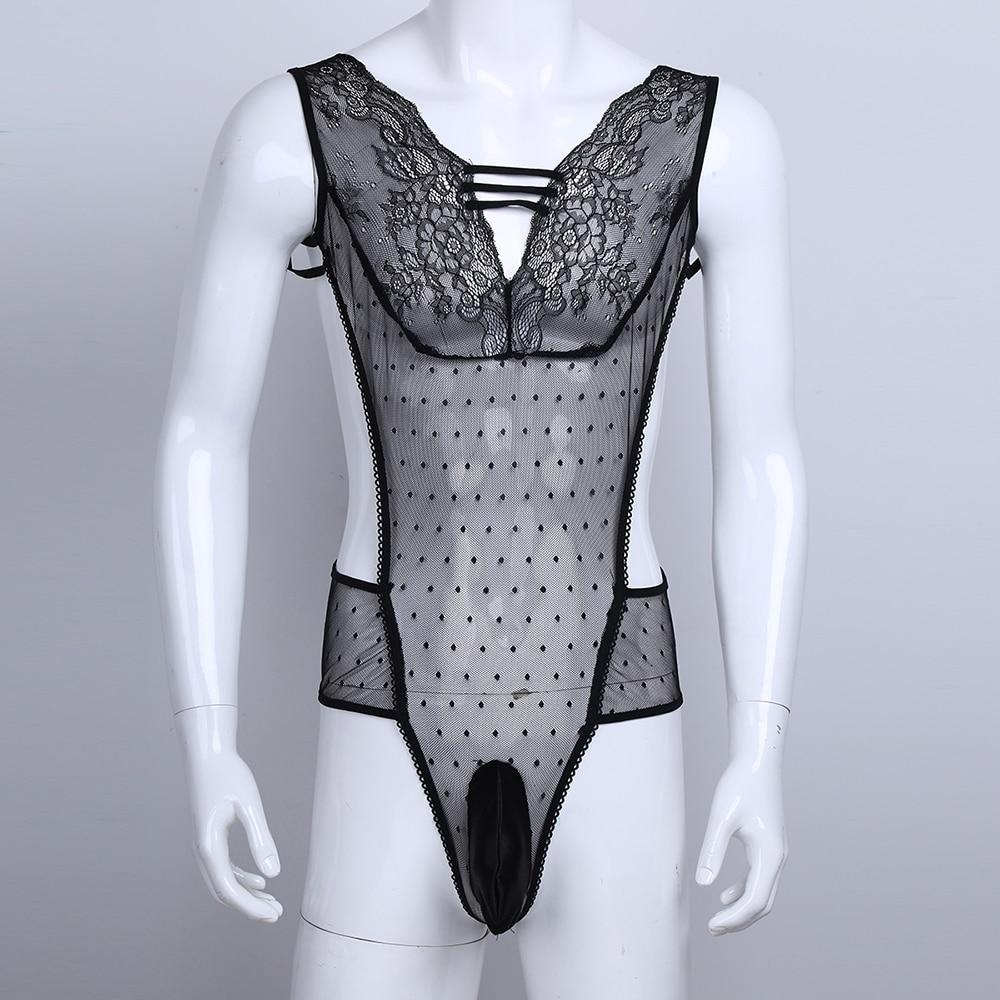 Mesh See Through Deep V-neck Bodysuit - Sissy Panty Shop