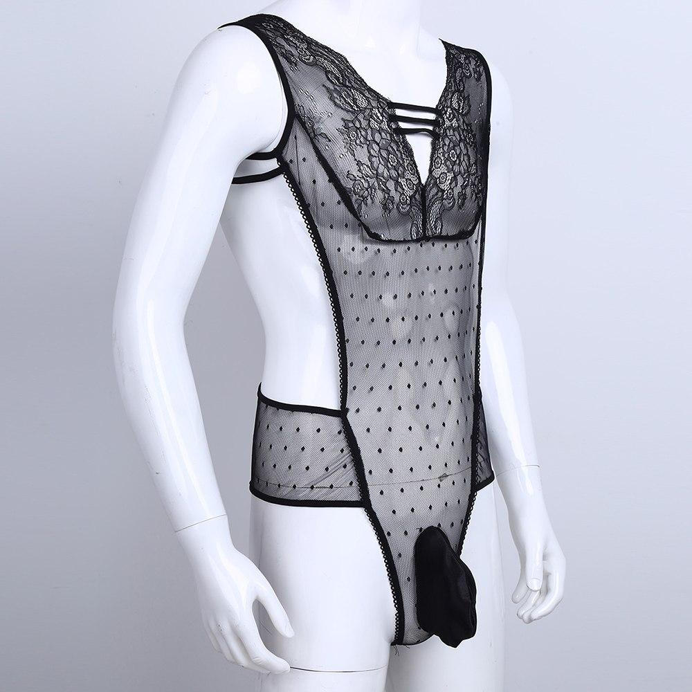 Mesh See Through Deep V-neck Bodysuit - Sissy Panty Shop