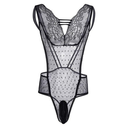 Mesh See Through Deep V-neck Bodysuit - Sissy Panty Shop